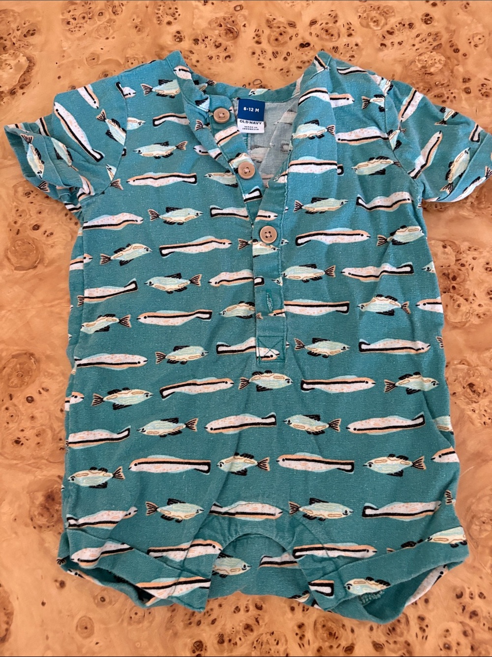 Old Navy Linen/Bamboo Fish Romper, 6-12 mo